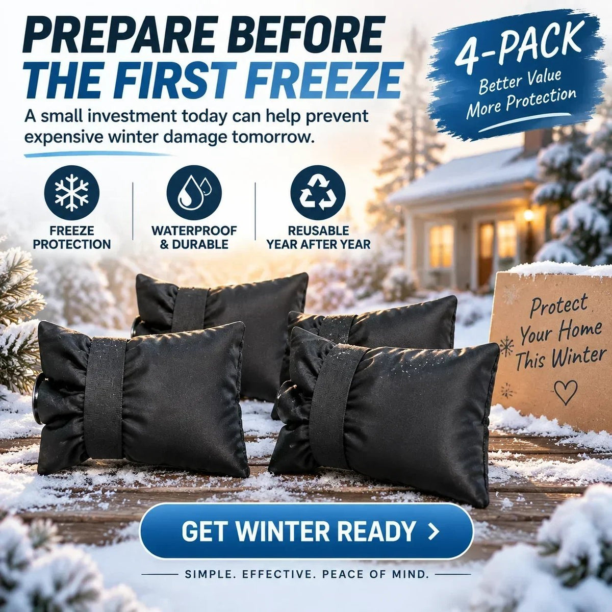 ❄️ Winter Faucet Covers 4-Pack — Protect Outdoor Faucets From Freezing & Costly Repairs