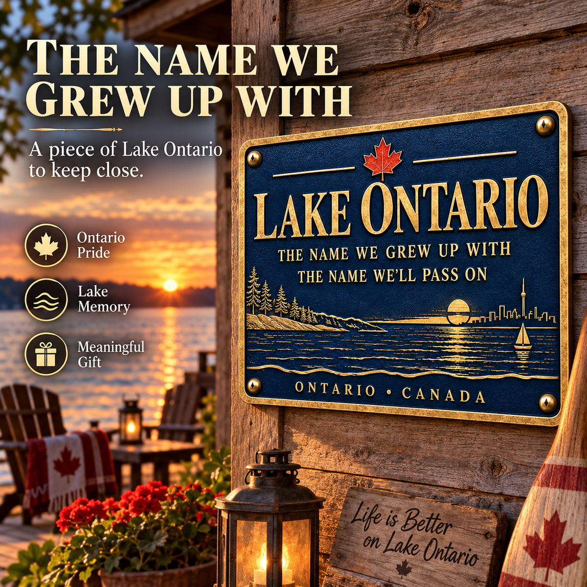 Lake Ontario heritage wall sign beside the lake