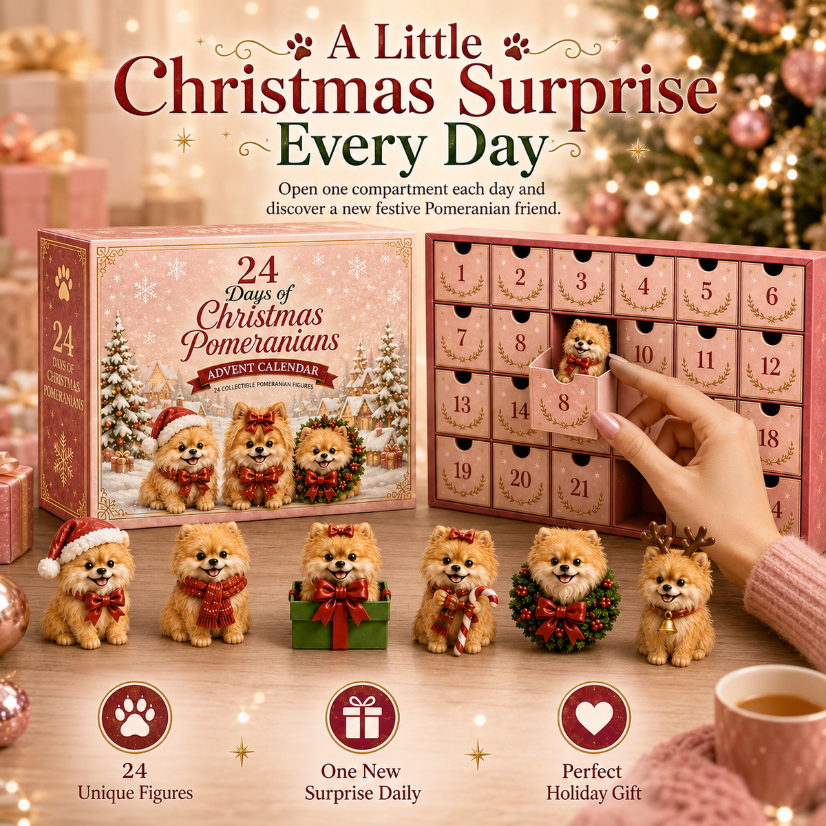 ⏰Limited Stock 50% OFF - 24 Days of Christmas Pomeranians Advent Calendar | 24 Unique Figures