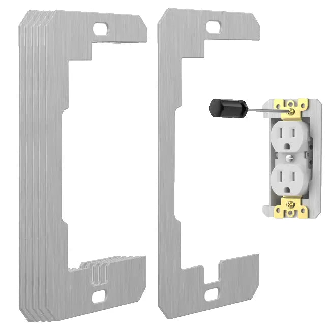 Metal spacer behind recessed electrical outlet