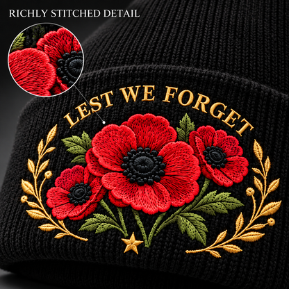 'Lest We Forget' Poppy Embroidered Beanie