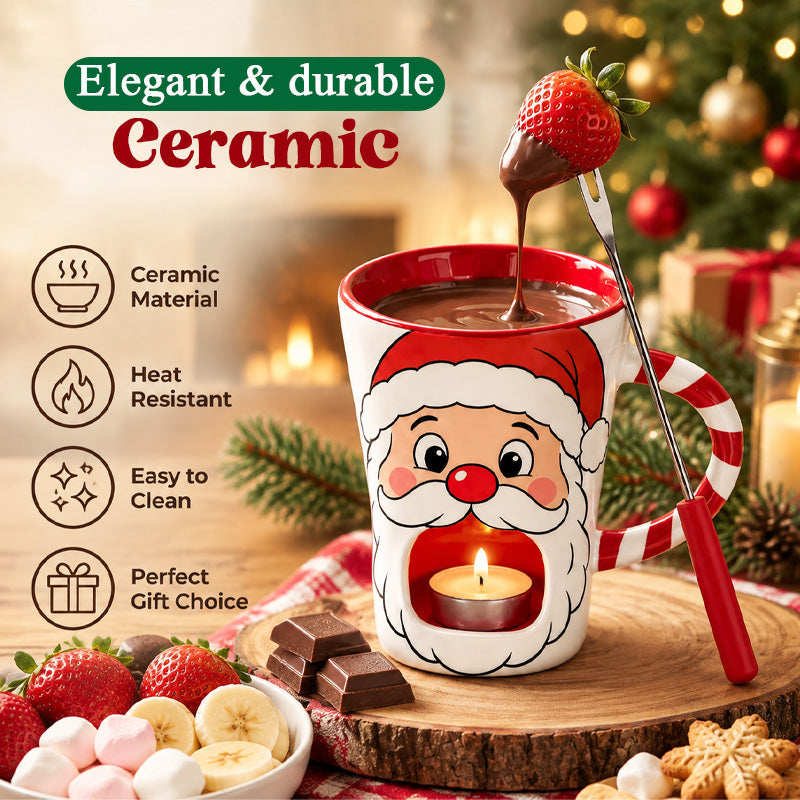 Santa chocolate fondue mug ceramic details