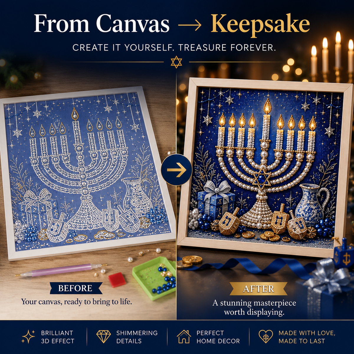 💙 DIY Hanukkah Pearl Art Kit | 8 Festive Designs🕎