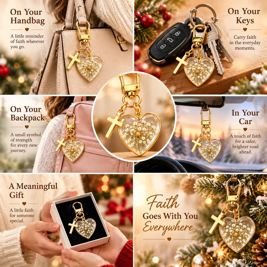 Faith keychain with keys or bag