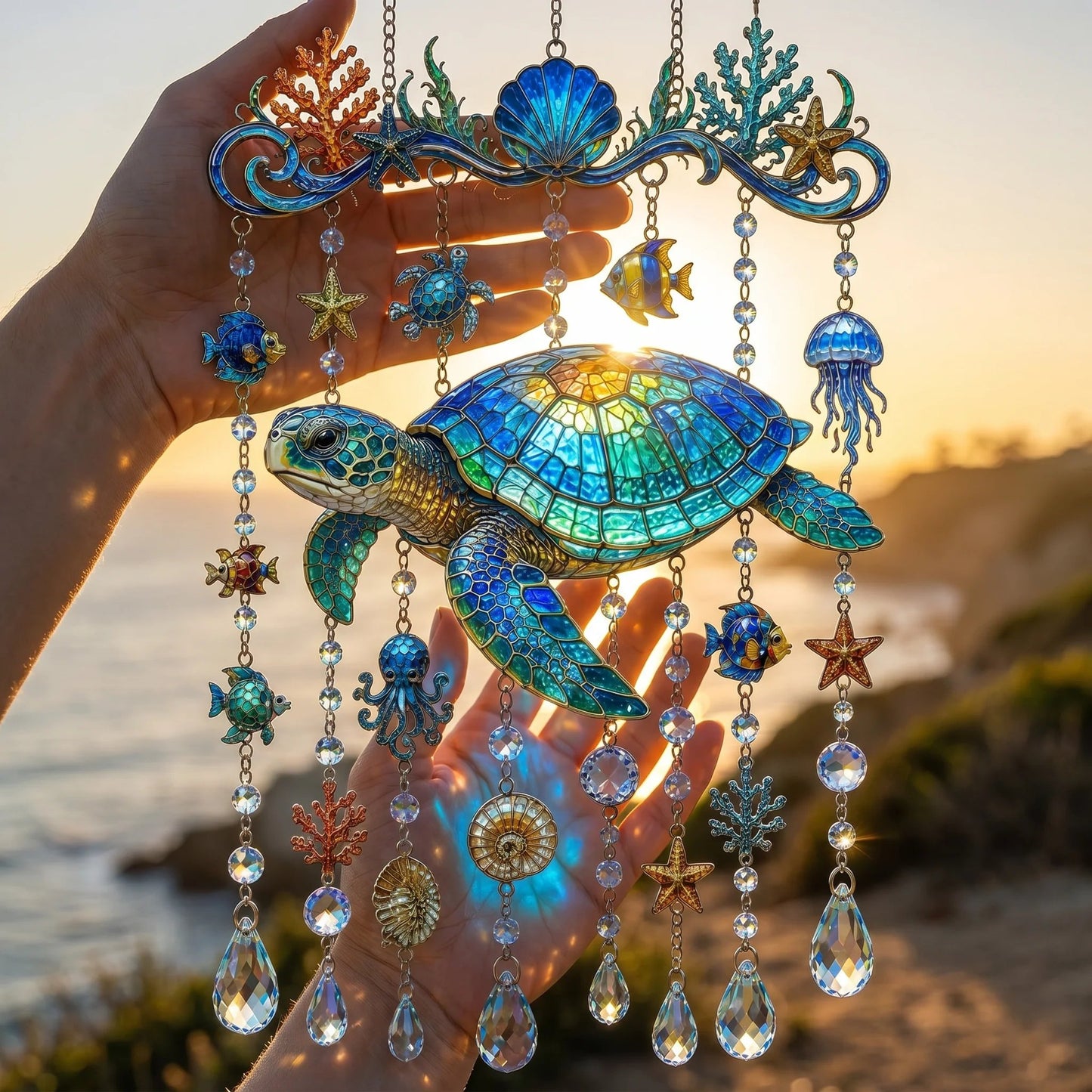 🔥LAST DAY 50% OFF 🐋🐢🐬Ocean-Themed Acrylic Wind Chime – 🌊Bring the Ocean Glow to Your Garden (2D)