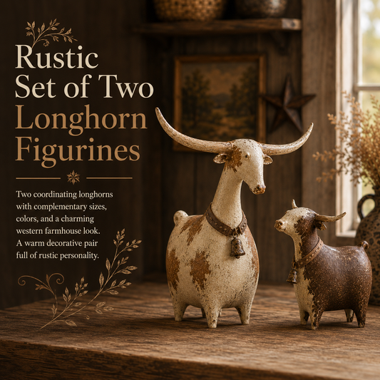 🐂🤎 Rustic Longhorn Cow & Calf Sculpture Set 🤠✨