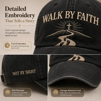 ✝️ WALK BY FAITH Vintage Embroidered Cap |  A Meaningful Vintage-Washed Cap for Church, Everyday Wear, Road Trips & Encouragement Gifts. ✨