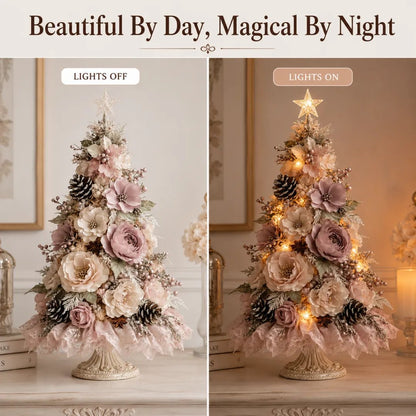 🌸 Blush Bloom™ Pre-Lit Floral Tabletop Christmas Tree