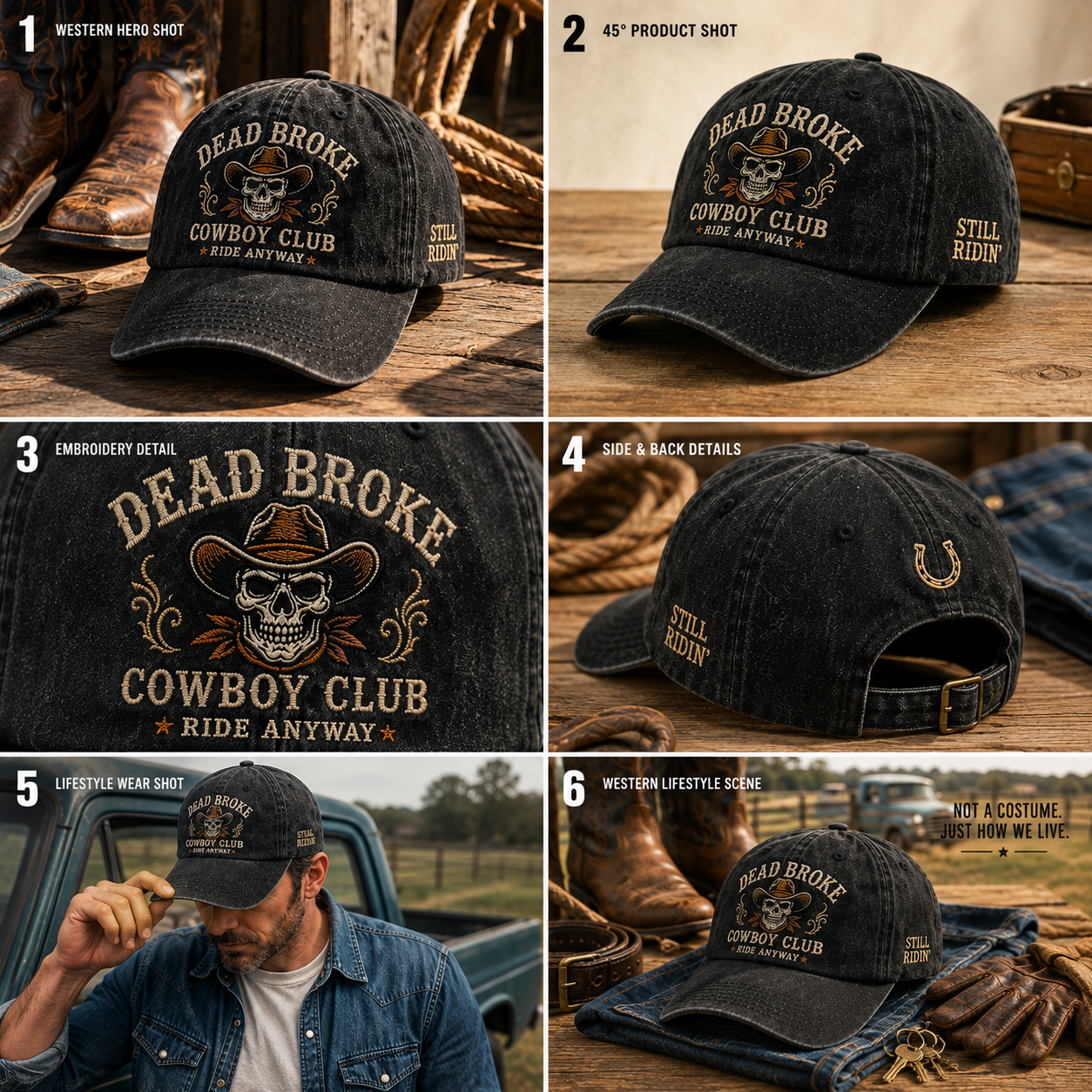 🤠 Dead Broke Cowboy Club Vintage Western Cap — Embroidered Washed Baseball Hat