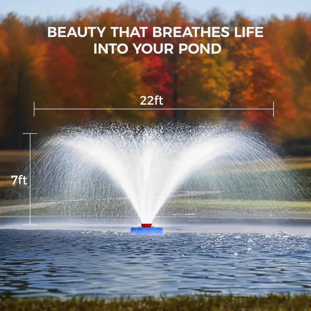 Pond Fountain Aerator  1HP 110V 750W 15000 GPH Floating Fountain Pump with 100 FT Power Cord  2 x 100 FT Rope Timer  Fully Automatic Powerful Aerating Fountain for Larger Ponds, Lakes
