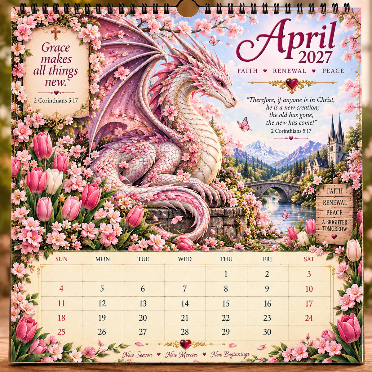 🔥LAST DAY 49% OFF - 🐉📖2027 Dragon Seasons of Faith Calendar – 12 Fantasy Dragons, Scripture & Seasonal Christian Art