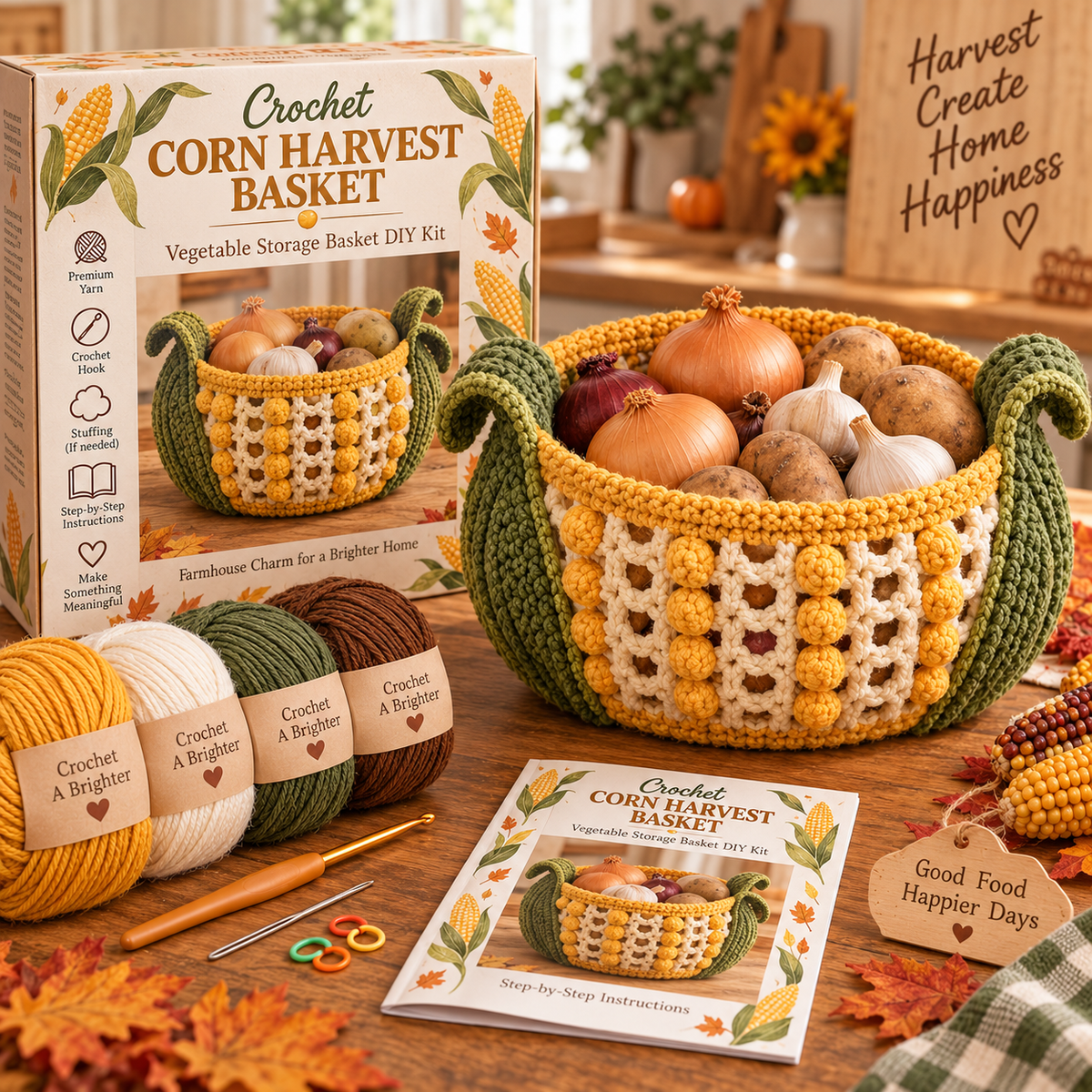 Golden Harvest Harvest Basket Crochet DIY Kit