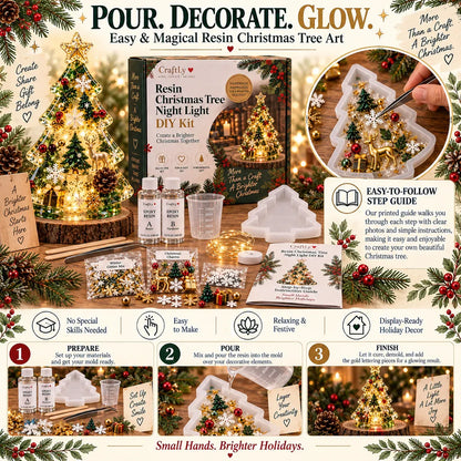🎄Beginner-Friendly Resin Christmas Tree Night Light DIY Kit | Complete Kit with Mold, Resin, Fairy Lights & Festive Decorations ✨