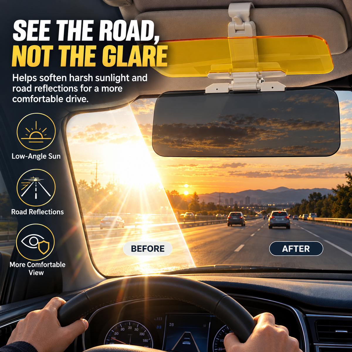 🔥Last Day 50% OFF- ☀️ 2-in-1 Day & Night Anti-Glare Car Visor Extender – Adjustable Dual-Lens Driving Shield