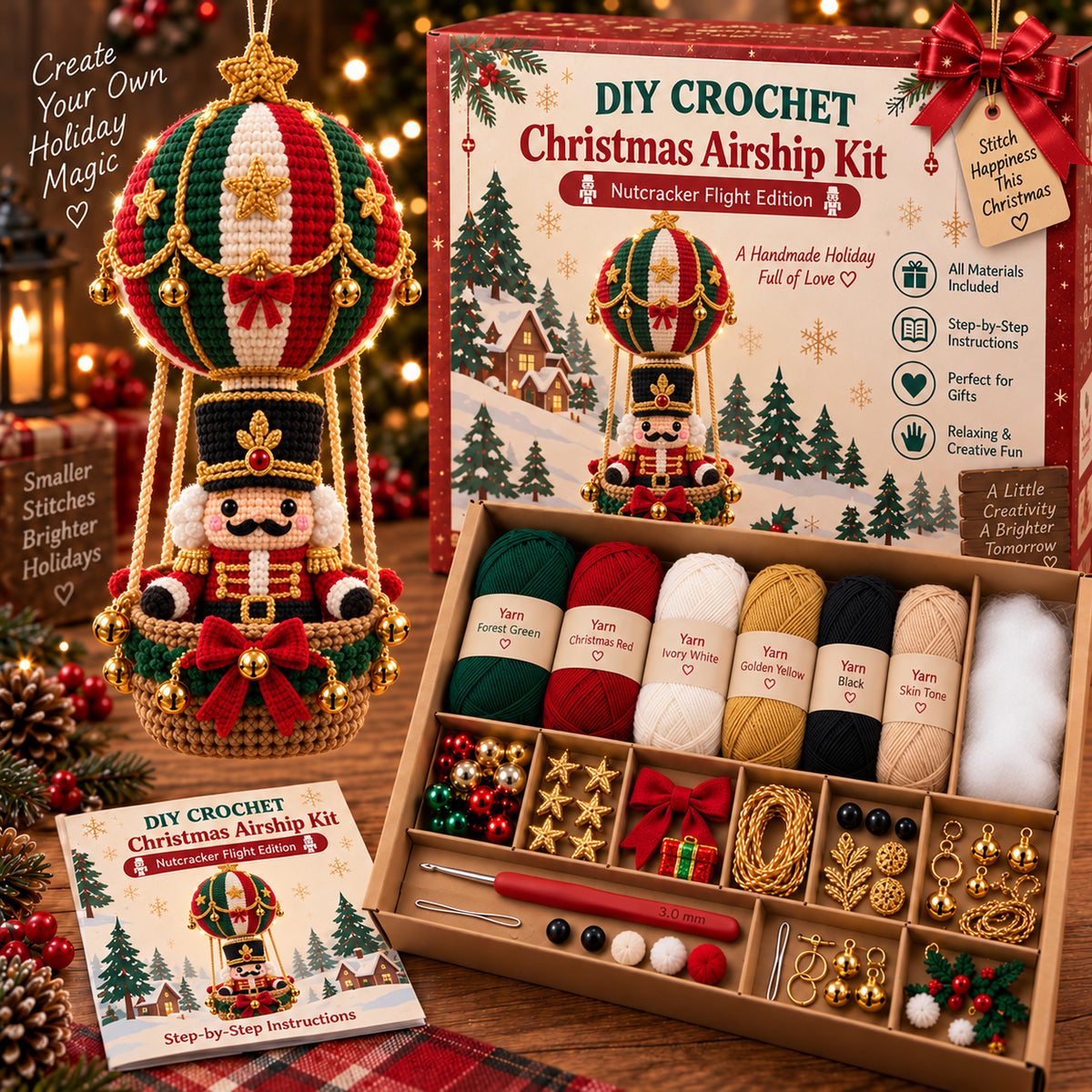 🎄✨ Christmas Skybound™ DIY Crochet Ornament Kit 🧶🎅 12 Flying Holiday Characters