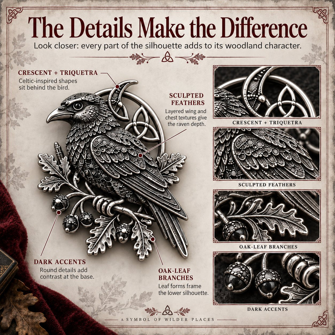 Raven brooch gift