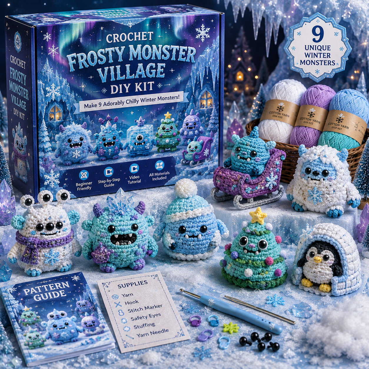 🎃 Creepy Cute Crochet Adventures — 9-Piece Halloween & Fantasy DIY Crochet Kit
