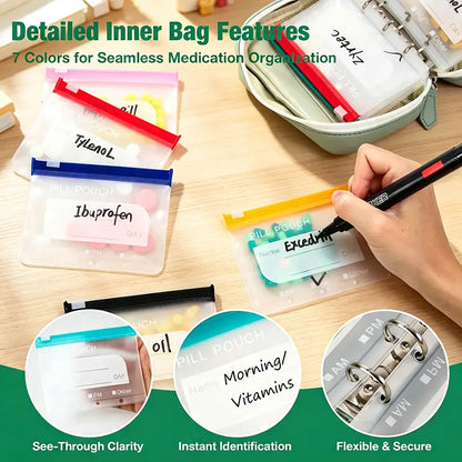 Waterproof Pill Pouch Set, 14pcs Bags Inside, A8 Waterproof Pill Organizer Set, 7 to 14 Days of Meds 💊