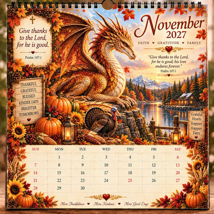 🔥LAST DAY 49% OFF - 🐉📖2027 Dragon Seasons of Faith Calendar – 12 Fantasy Dragons, Scripture & Seasonal Christian Art