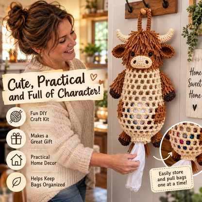 🔥Crochet Animal Bag Holder DIY Kit – Cute & Functional Hanging Storage Craft Kit🎁