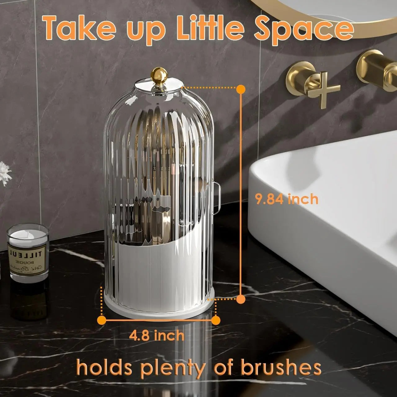 360° Rotating Toothbrush & Vanity Organizer with Clear Sliding Cover
