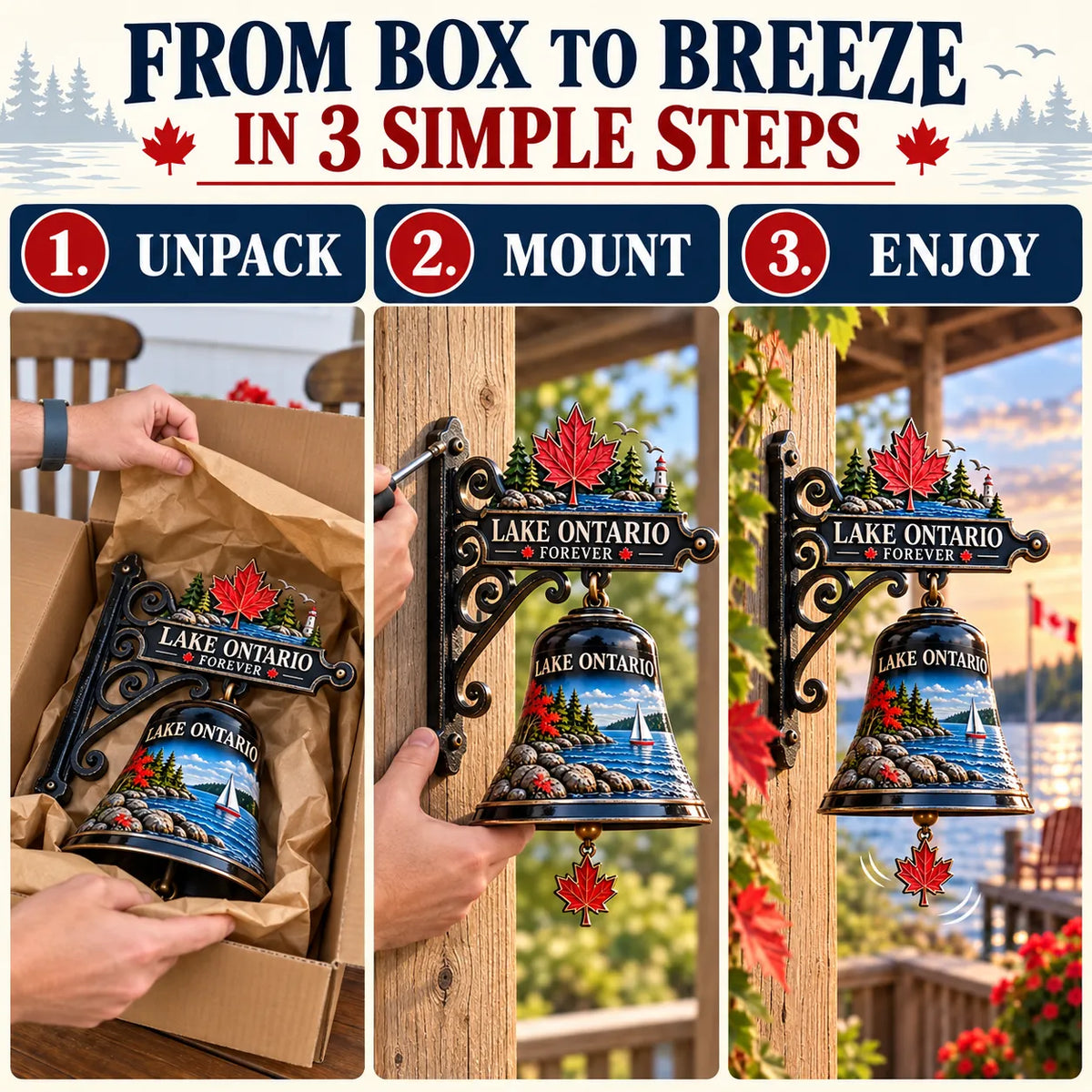 🍁 Lake Ontario Heritage Bell™ – Vintage Lakeside Hanging Chime 🔔