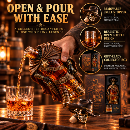 🤠💀 Outlaw Spirit Skeleton Cowboy Whiskey Decanter Gift Set 🥃