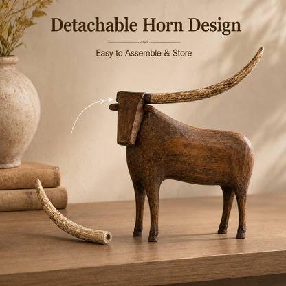 🐂 Vintage Longhorn Sculpture – Antique-Inspired Western Home Accent
