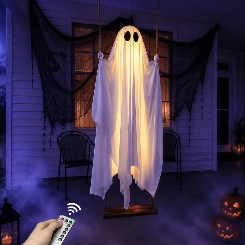👻 5FT Lighted Hanging Ghost Swing – Outdoor Halloween Decor