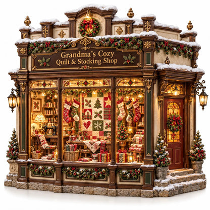 🧵 Grandma’s Cozy Quilt Shop DIY Kit 🎄 | Light-Up Christmas Miniature | Build Your Own Holiday Tradition