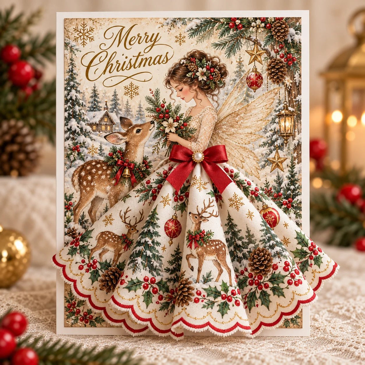 Christmas Angel Deer Greeting Card