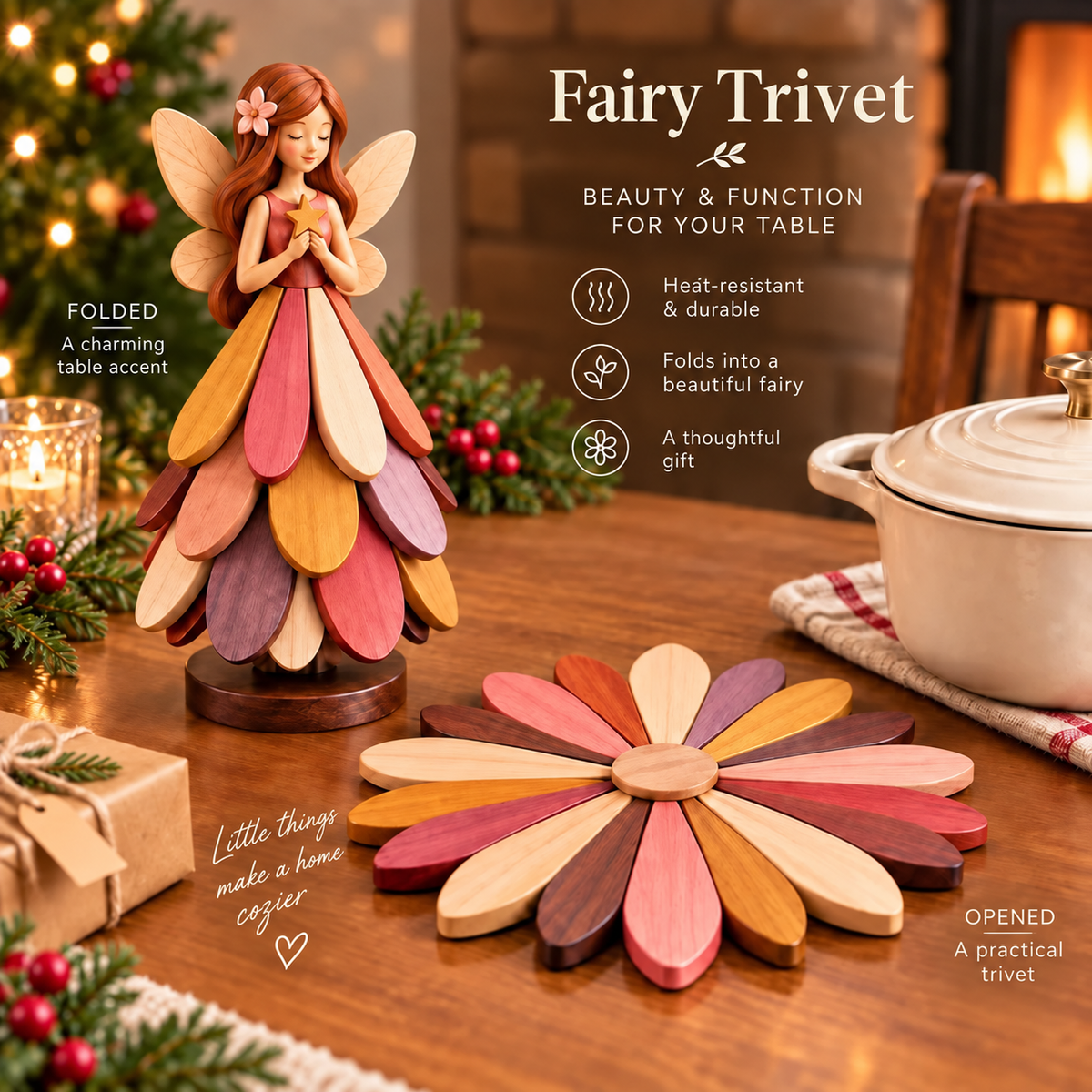 🧚 Fairy Bloom Trivet – Foldable Fairy Decor & Heat-Resistant Table Protector🎁