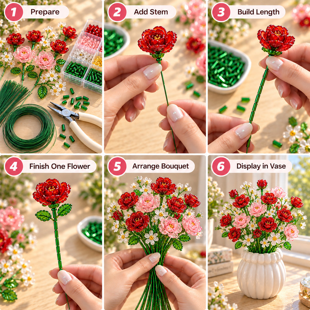 🌸 DIY Beaded Flower Bouquet Kit | Create Your Own Forever Blooming Crystal Flowers