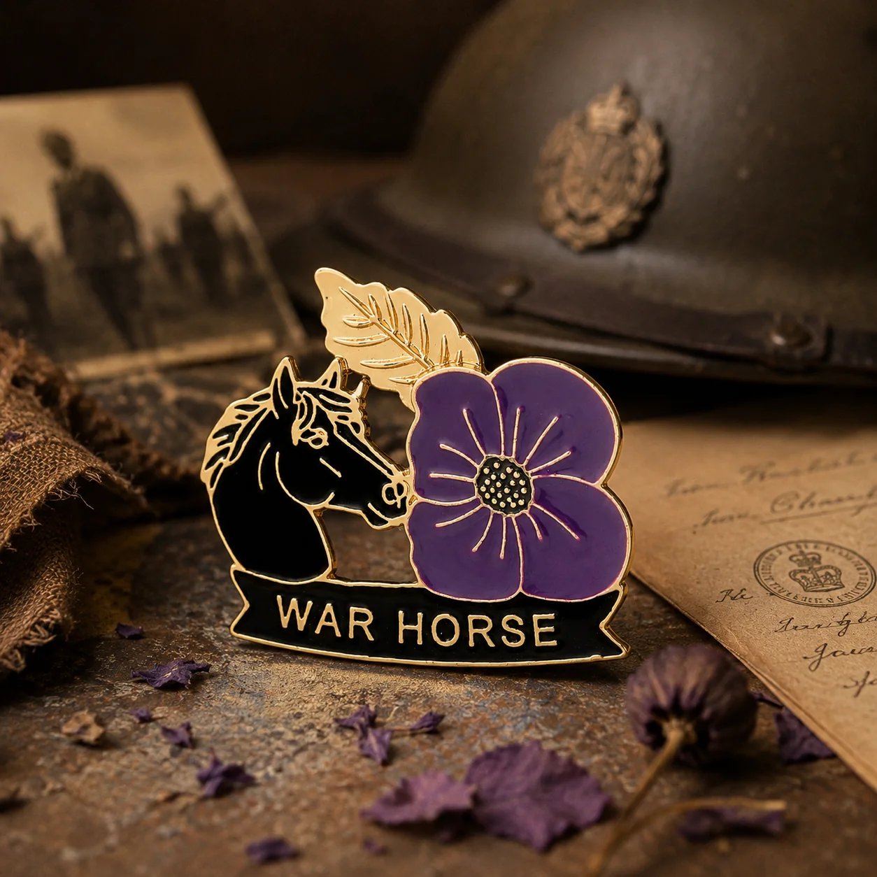 War Horse Purple Poppy 111th Anniversary Remembrance Brooch