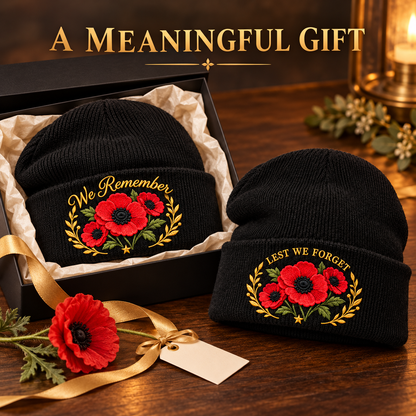 'Lest We Forget' Poppy Embroidered Beanie