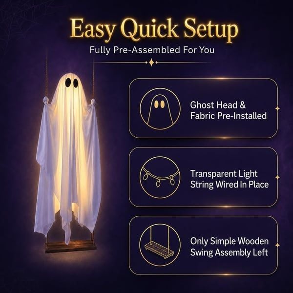 👻 5FT Lighted Hanging Ghost Swing – Outdoor Halloween Decor