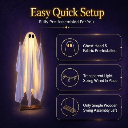 👻 5FT Lighted Hanging Ghost Swing – Outdoor Halloween Decor
