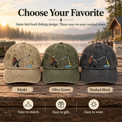 🎣🧢 Catch of the Day Interactive Fishing Cap –🎁 Vintage Washed Moving Fish Hat
