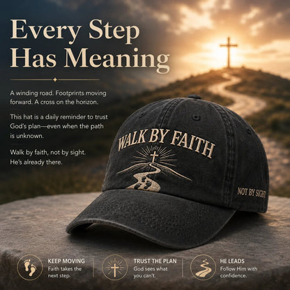 ✝️ WALK BY FAITH Vintage Embroidered Cap |  A Meaningful Vintage-Washed Cap for Church, Everyday Wear, Road Trips & Encouragement Gifts. ✨