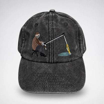 🎣🧢 Catch of the Day Interactive Fishing Cap –🎁 Vintage Washed Moving Fish Hat
