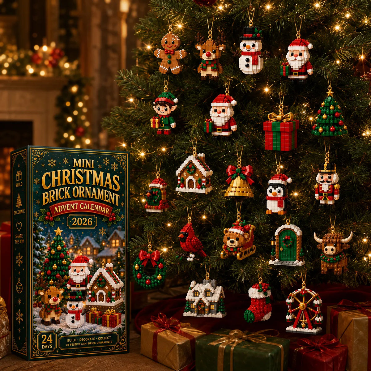 🎄🧱 Build & Hang Christmas Countdown – 24 Mini Holiday Brick Ornaments