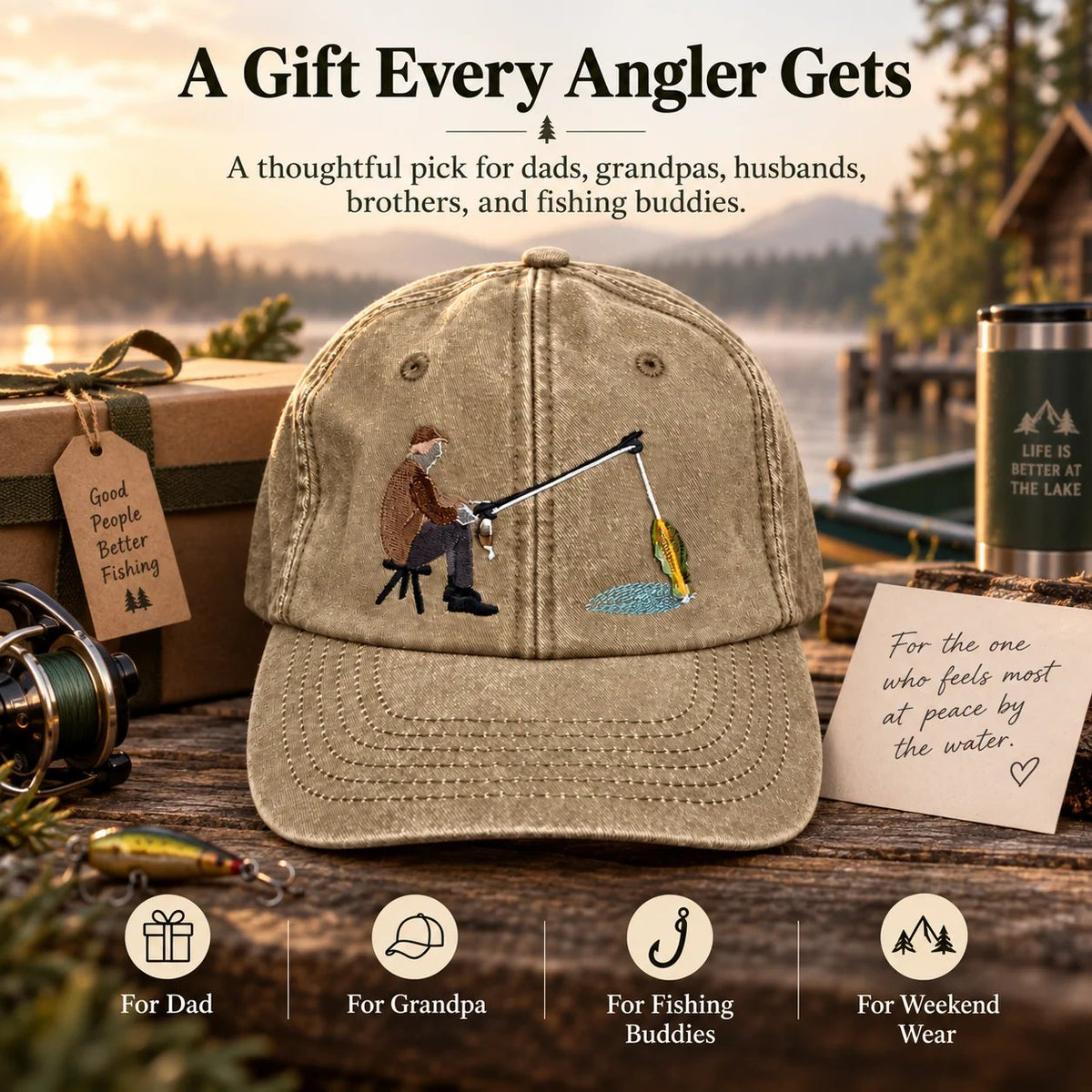 🎣🧢 Catch of the Day Interactive Fishing Cap –🎁 Vintage Washed Moving Fish Hat