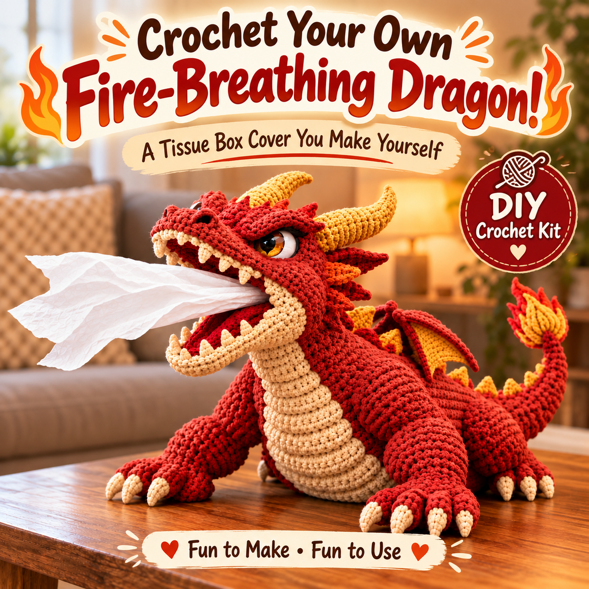 🔥Last Day 50% OFF- 🐉 DIY Crochet Tissue Box Kit | Funny Fantasy Home Decor 🧶