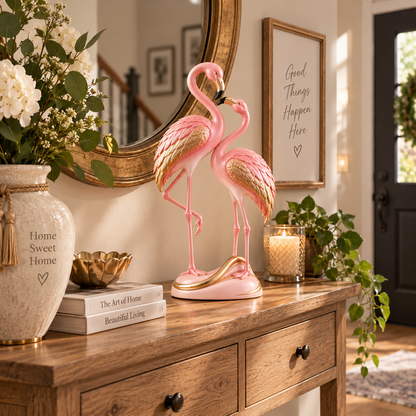 🦩✨ Blush & Gold Flamingo Couple Figurine 🌸💗