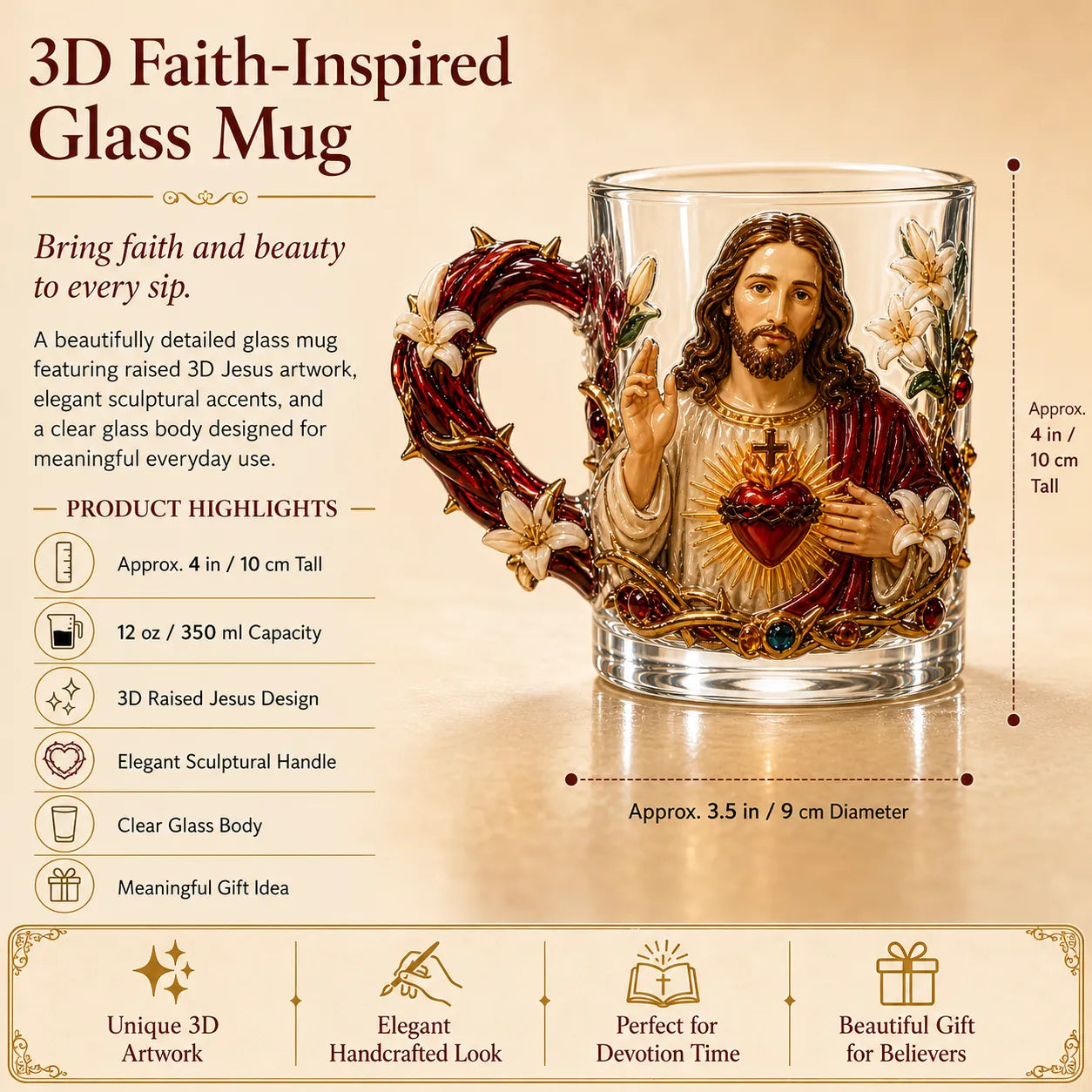 ⏳ Last Day 49% OFF – ✝️ 3D Christian Devotional Glass Mug Collection