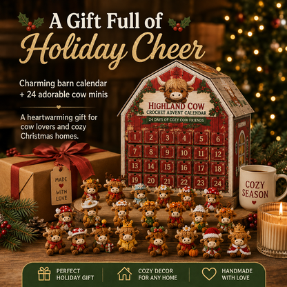 🎄 2026 Cozy Highland Cow Crochet Advent Calendar – 24 Unique Christmas Cow Friends