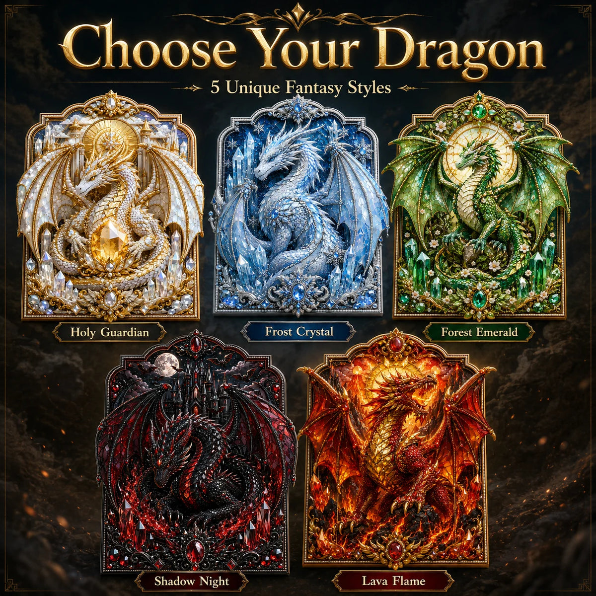 ⏰Limited Stock 50% OFF - 🐉 3D Layered Dragon Diamond Painting Kit, 5 Styles Fantasy Crystal Pearl Drill DIY Art Decor 25×30cm
