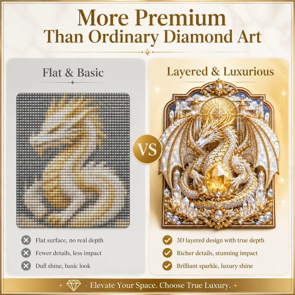 ⏰Limited Stock 50% OFF - 🐉 3D Layered Dragon Diamond Painting Kit, 5 Styles Fantasy Crystal Pearl Drill DIY Art Decor 25×30cm