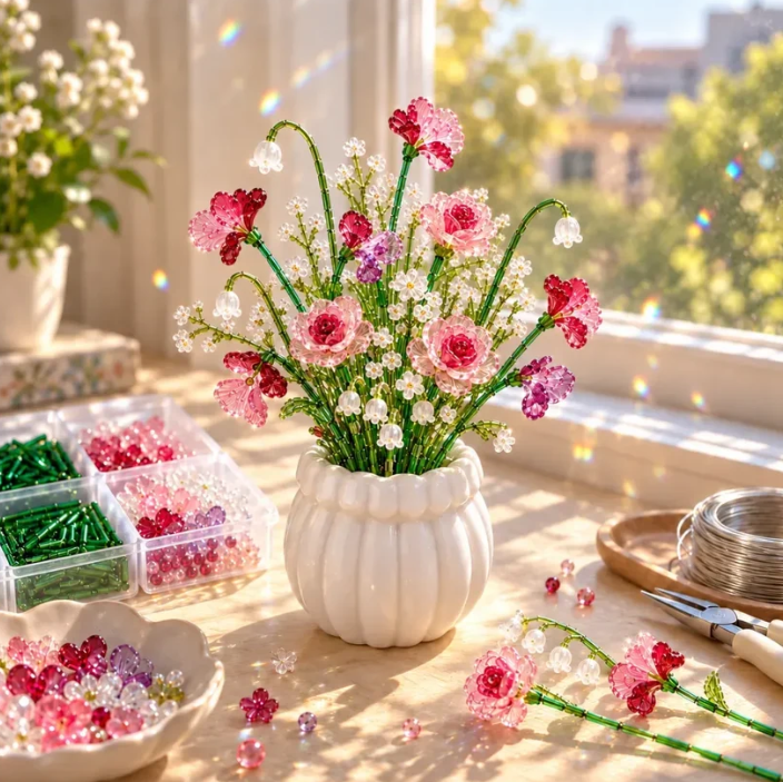 Pink beaded wildflower bouquet
