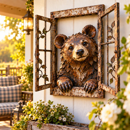 🪟 Rustic Peek-a-boo Animal Window - Handcrafted Iron Wall Art That Brings A Little Woodland Charm Home 🌿